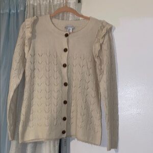 Women's Cream Sweater with Ruffle Detail